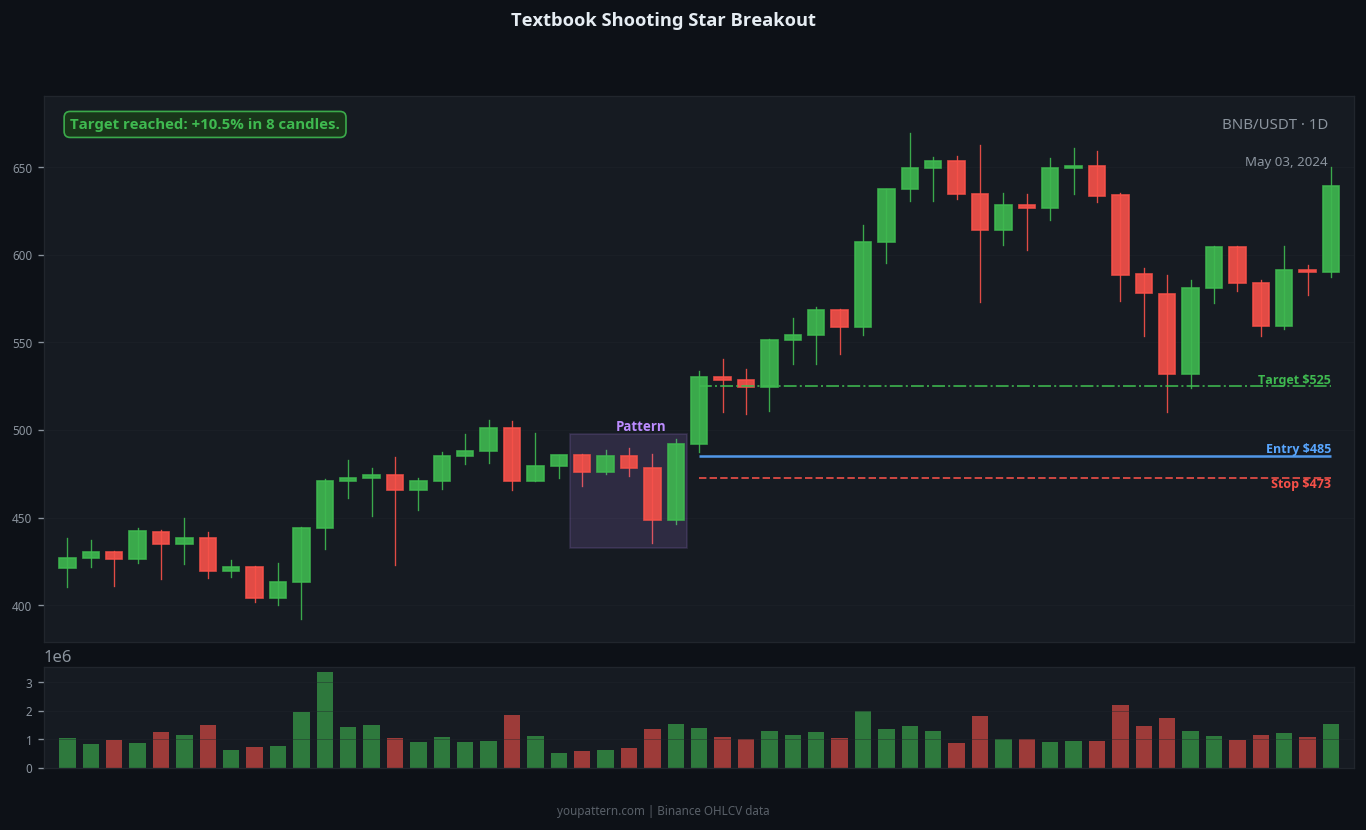 Shooting Star successful trade example on BNB/USDT 1D chart