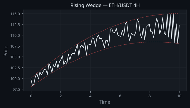 Rising Wedge Pattern real example on ETH/USDT — 4H Chart