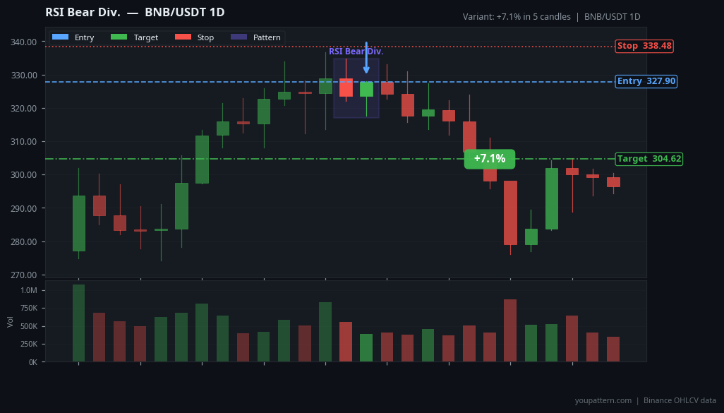 RSI Bear Div. on BNB/USDT 1D — Aug 12, 2022 — success example